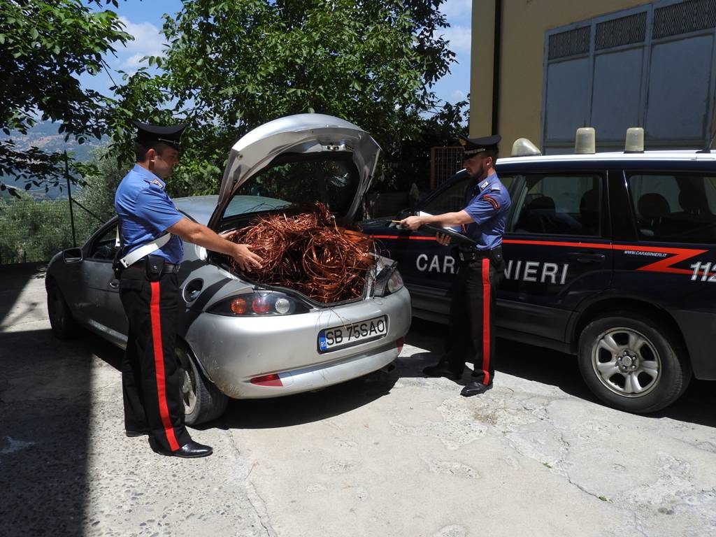 Il rame sequestrato dai carabinieri di Aliano