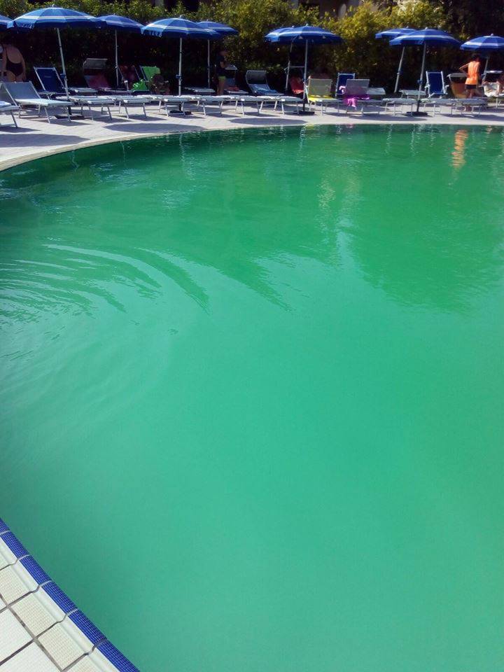 Acqua verde nell&#8217;acqua della piscina nel resort a Marina di Pisticci