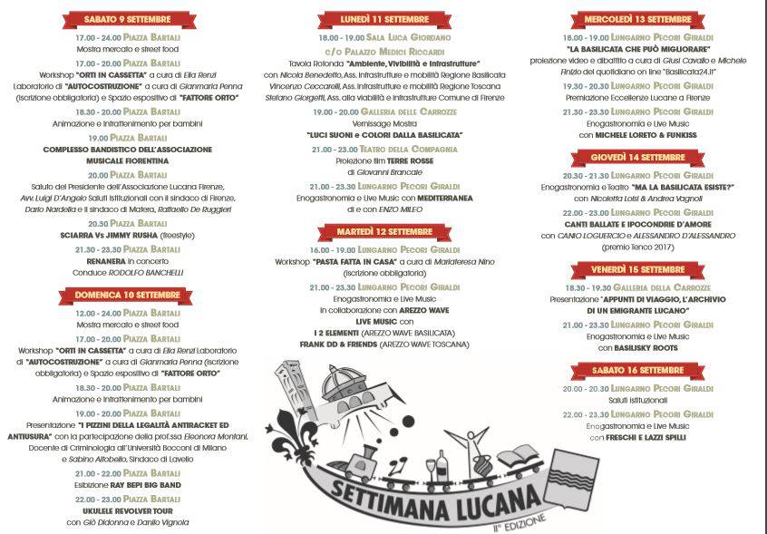 Programma della Settimana Lucana a Firenze