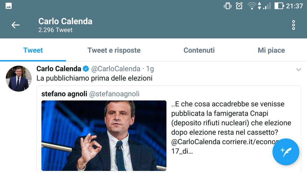 Scorie nucleari, il tweet del ministro Calenda provoca gli ambientalisti lucani