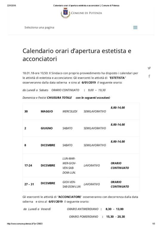 Calendario aperture