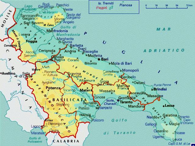 Cartina Puglia e Basilicata