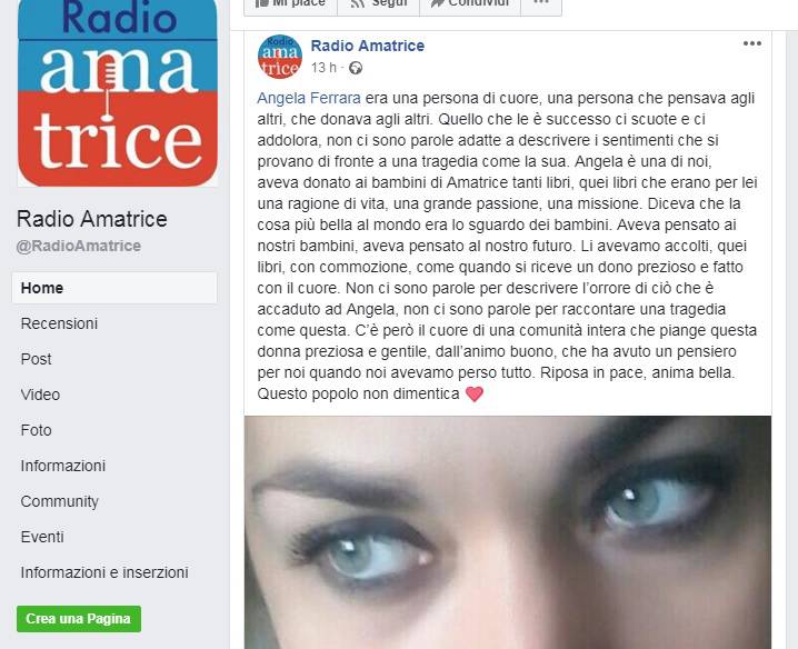 Amatrice piange Angela Ferrara, “aveva avuto un pensiero per noi quando avevamo perso tutto”