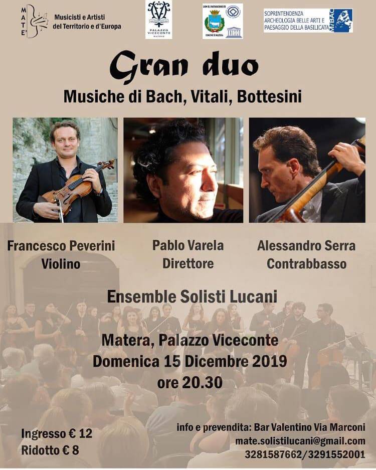 Matera, Gran Duo in concerto con musiche di Bach, Vitali e Bottesini