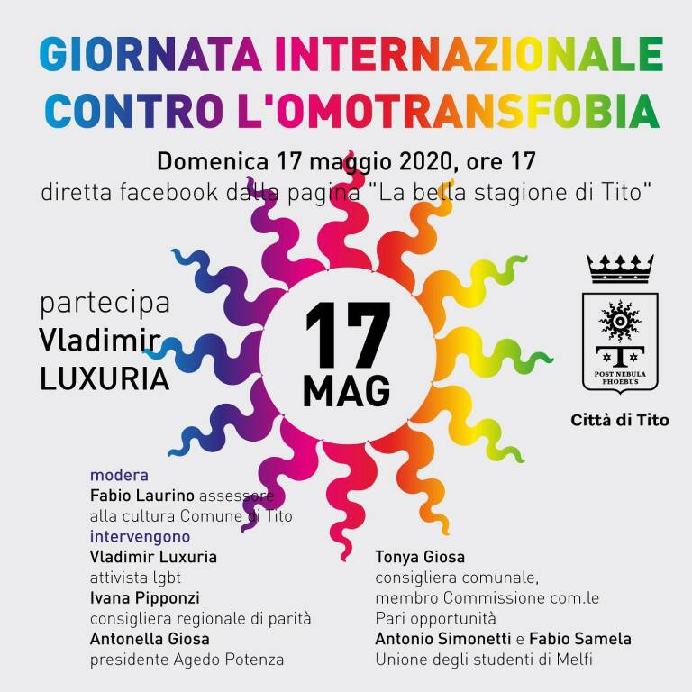 Giornata internazionale contro l’omotransbifobia. Le iniziative Uds Melfi e Agedo Potenza
