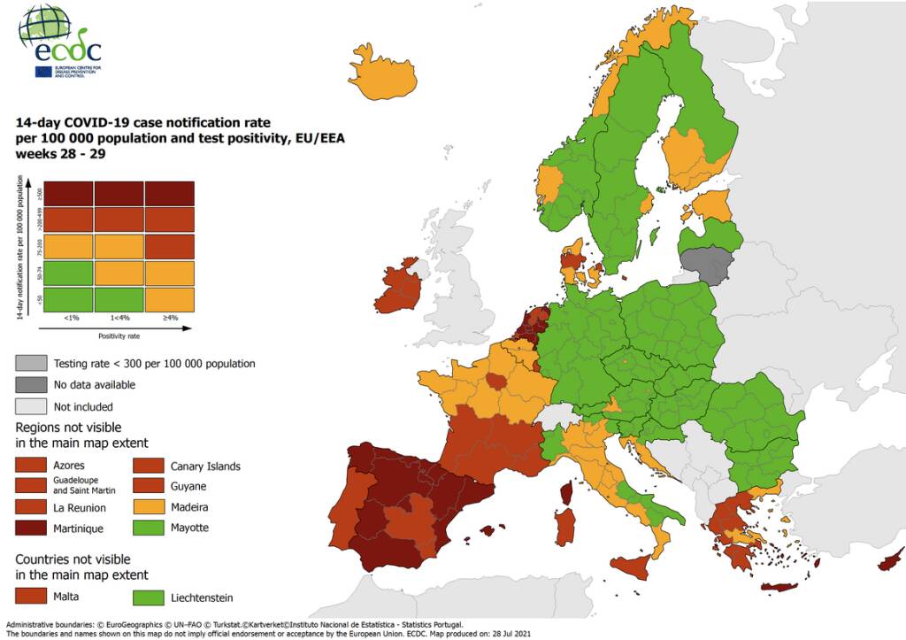 Covid, nella mappa UE la Basilicata è verde: rosse Sardegna e Sicilia