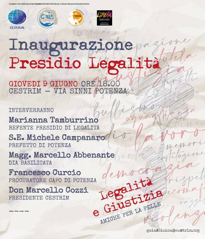 Potenza: il 9 giugno inaugurazione del “Presidio Legalità”