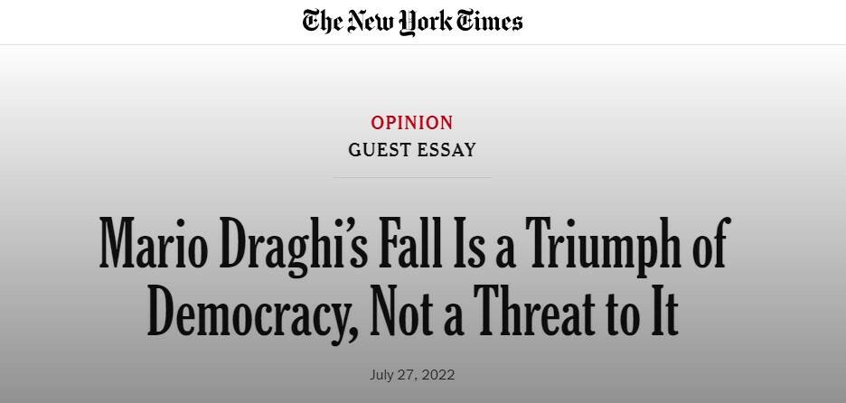New York Times: “La caduta di Mario Draghi è un trionfo della democrazia”