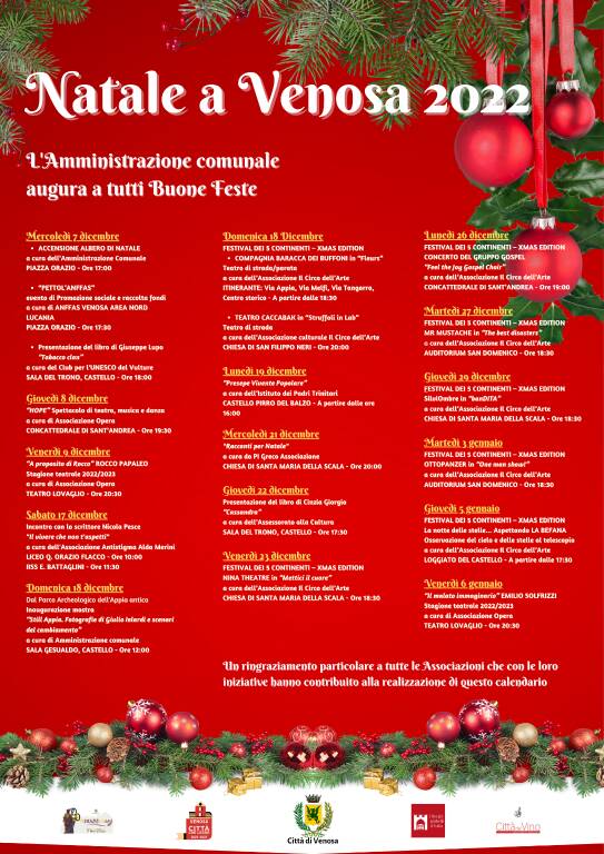 Natale a Venosa, cartellone “nel segno della sobrietà”