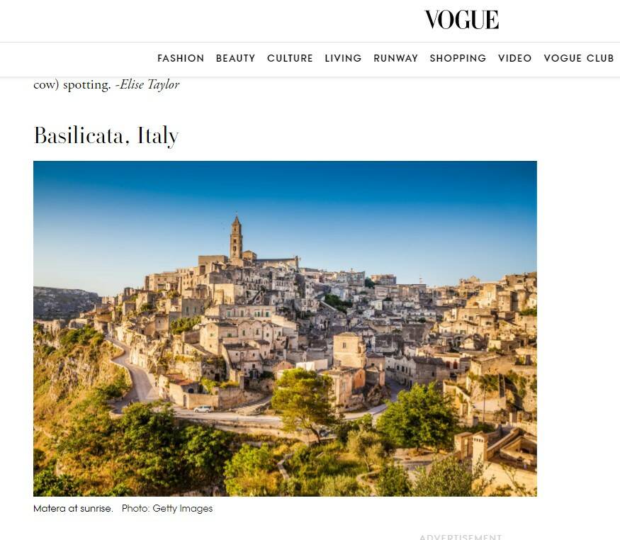 Vogue: “Basilicata tra le 12 migliori destinazioni al mondo nel 2023”