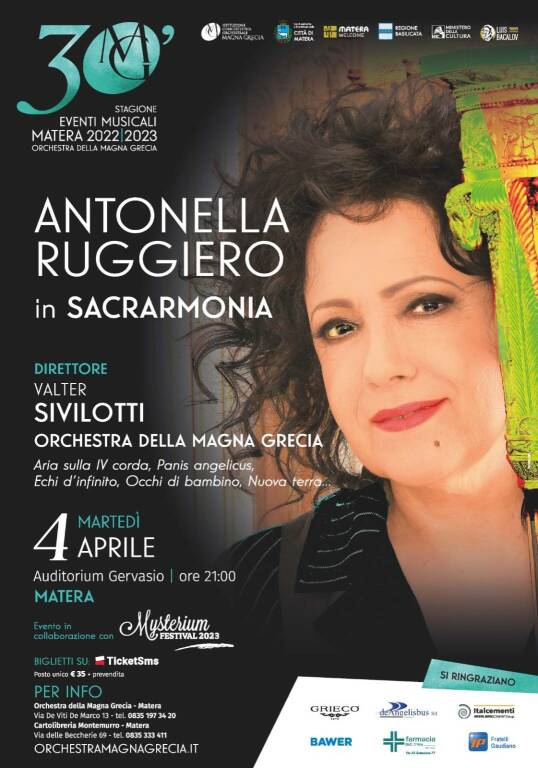 Antonella Ruggiero con “Sacrarmonia” in scena a Matera