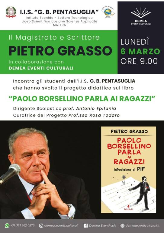Pietro Grasso presenta il libro “Paolo Borsellino parla ai ragazzi” al Pentasuglia di Matera