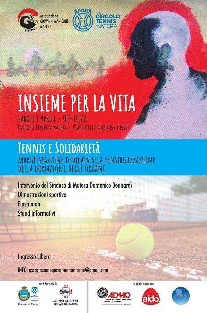 “Insieme per la vita. Tennis e solidarietà”. A Matera per sensibilizzare alla donazione con l’atleta Francesco Fiore