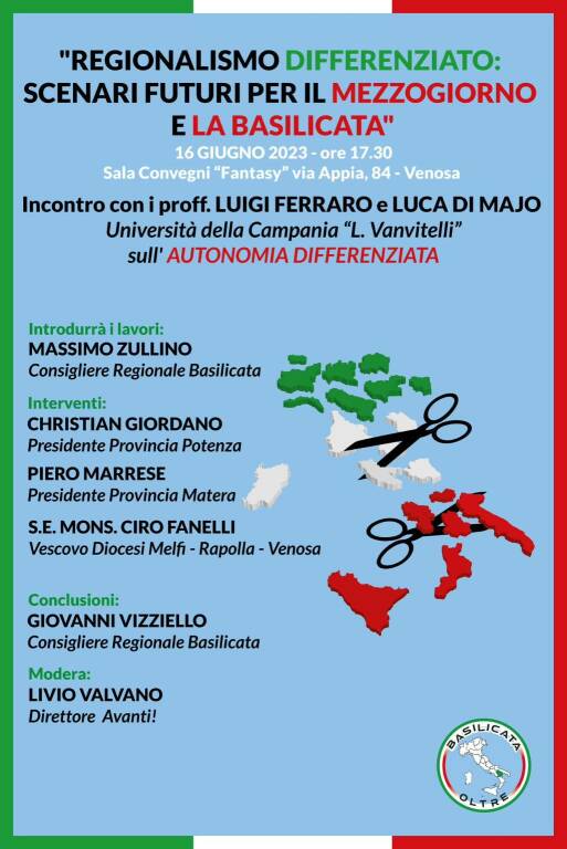 “Regionalismo differenziato: scenari futuri per il Mezzogiorno e la Basilicata”