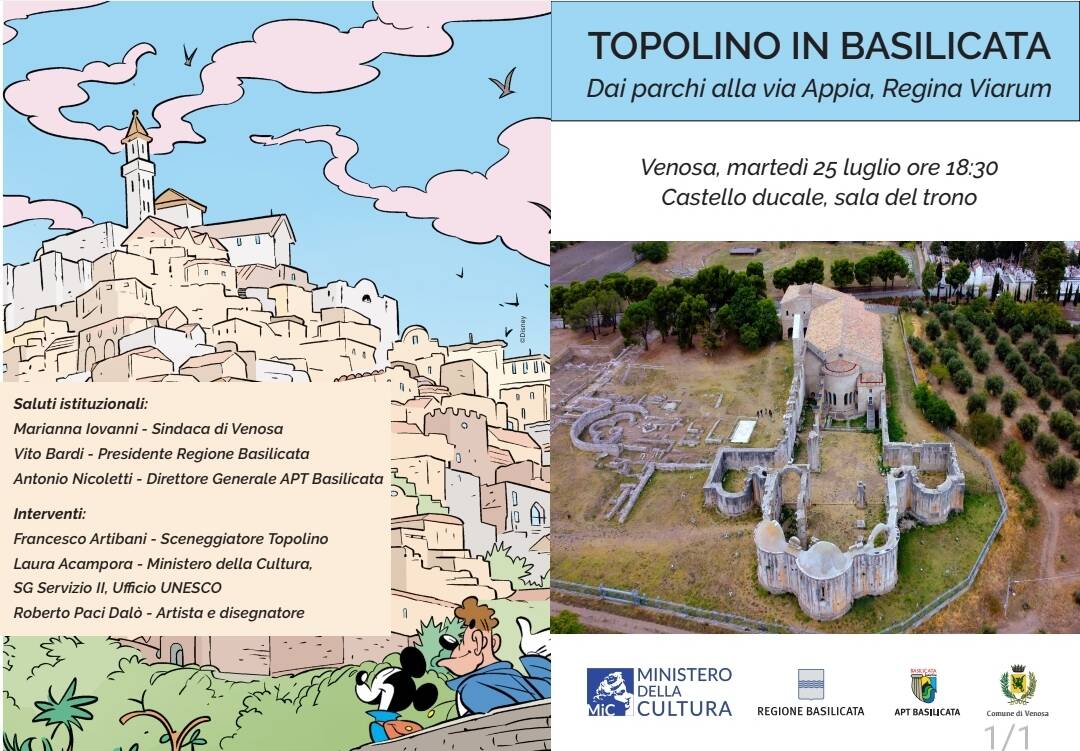 Topolino torna in Basilicata sull’antica via Appia e fa tappa a Venosa