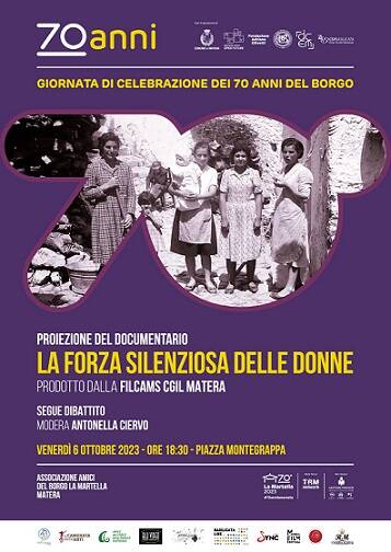 70 Anni di borgo La Martella: il 6 ottobre la proiezione del documentario “La Forza Silenziosa delle Donne”