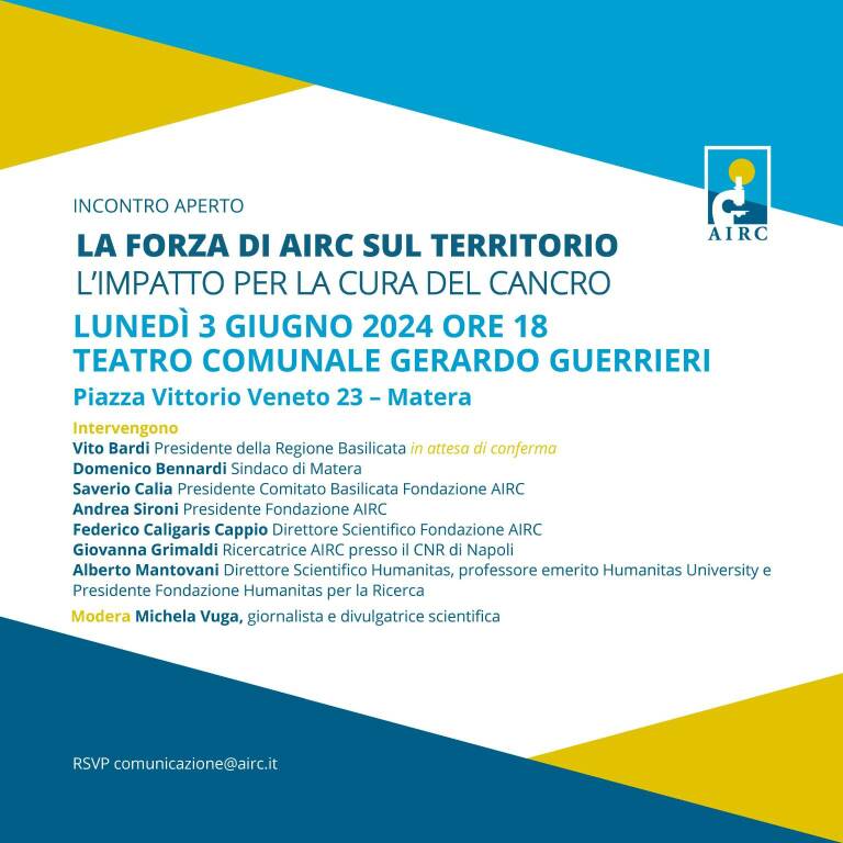 Ricerca oncologica: Airc a Matera illustra i risultati in Basilicata