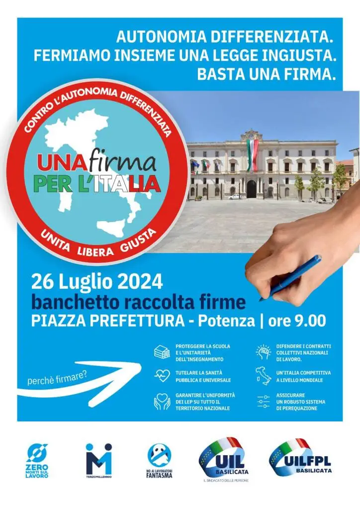 Autonomia differenziata, a Potenza raccolta firme per il referendum abrogativo