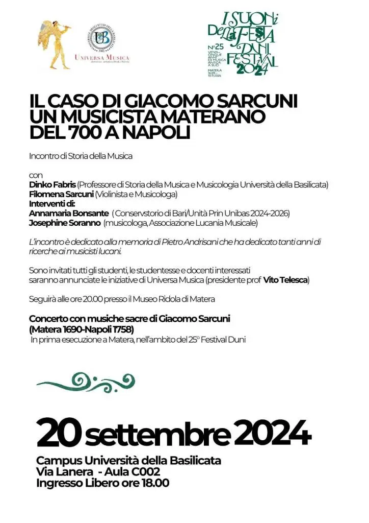 “Il caso di Giacomo Sarcuni un musicista materano del ‘700 a Napoli”